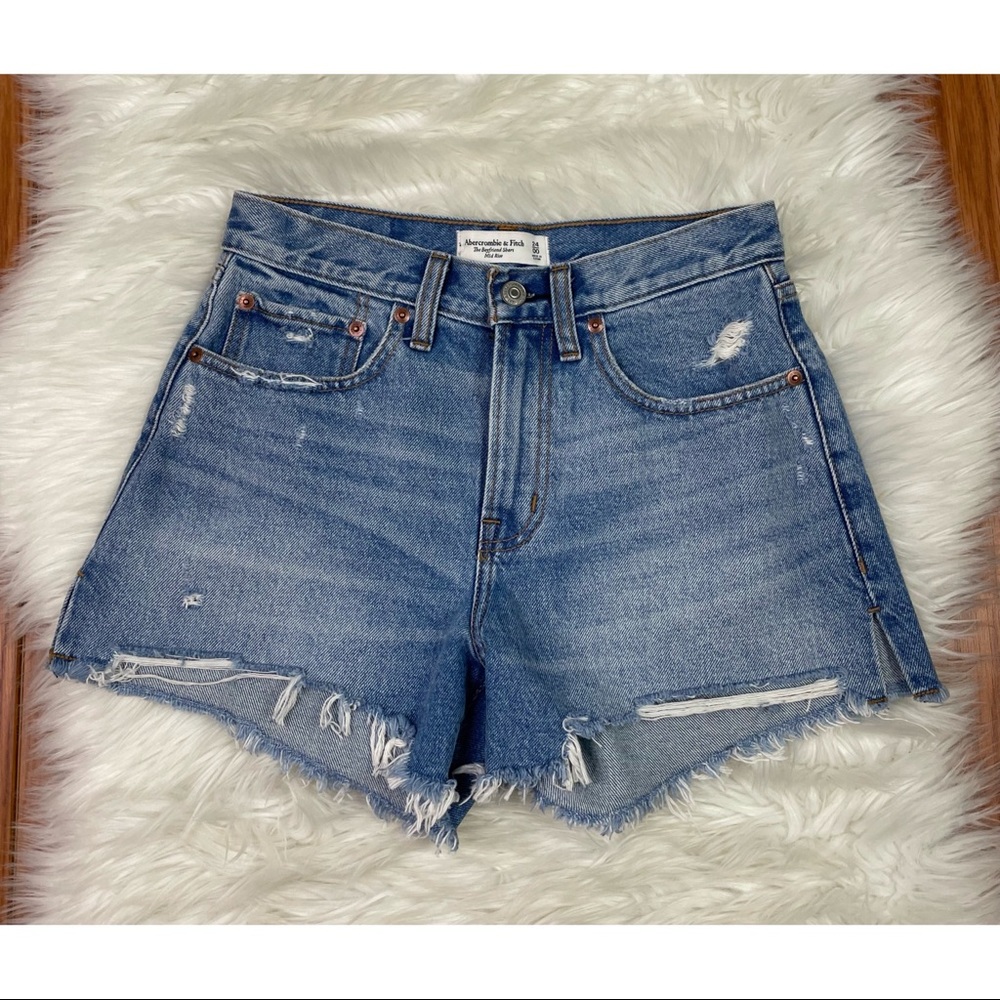Abercrombie & Fitch Blue Distressed Mid-Rise Denim Shorts